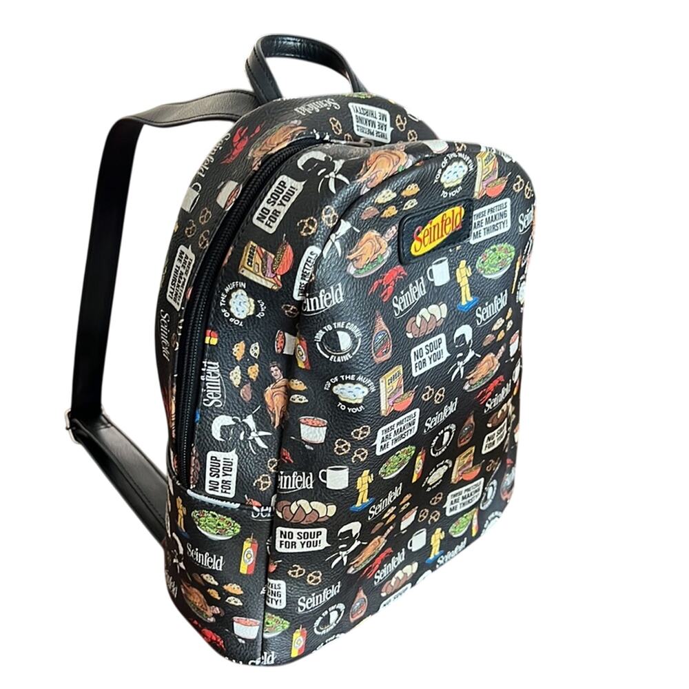 Funko Seinfeld Black Food Print Backpack Purse Faux Leather - Picture 3 of 12